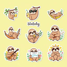 A collection of 10 charming sloth-themed stickers