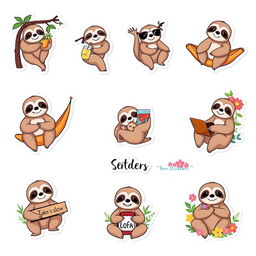 A collection of 10 charming sloth-themed stickers