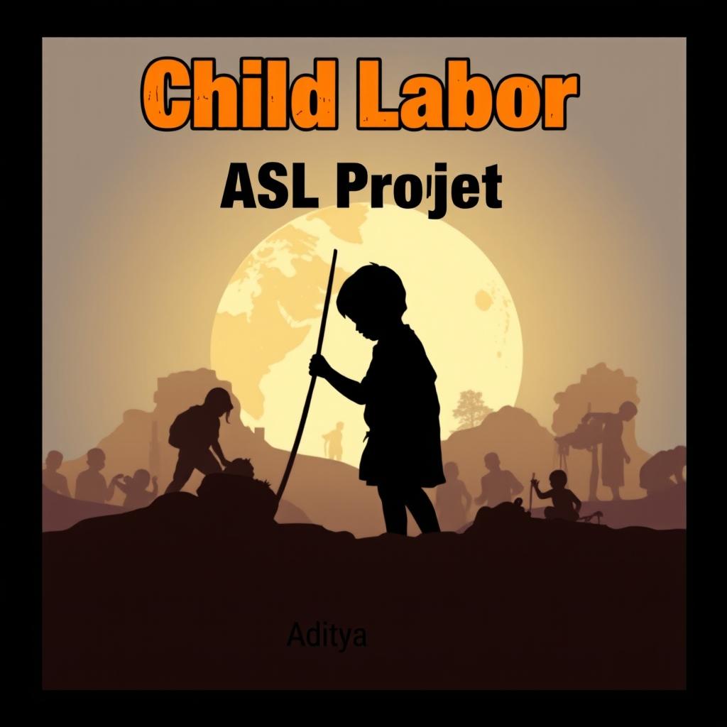 A creative and impactful cover design for an ASL project focused on child labor, created by Aditya, a 12th-grade student