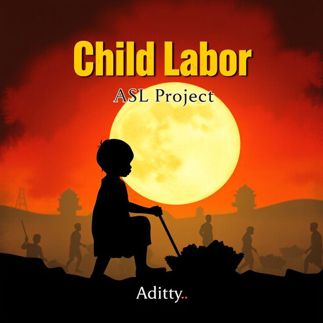 A creative and impactful cover design for an ASL project focused on child labor, created by Aditya, a 12th-grade student