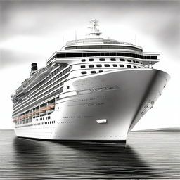 An exquisite black and white pencil drawing depicts a grand cruise ship