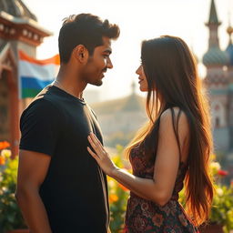 A handsome Indian boy trying to impress a beautiful Russian girl