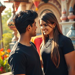 A handsome Indian boy trying to impress a beautiful Russian girl