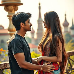 A handsome Indian boy trying to impress a beautiful Russian girl