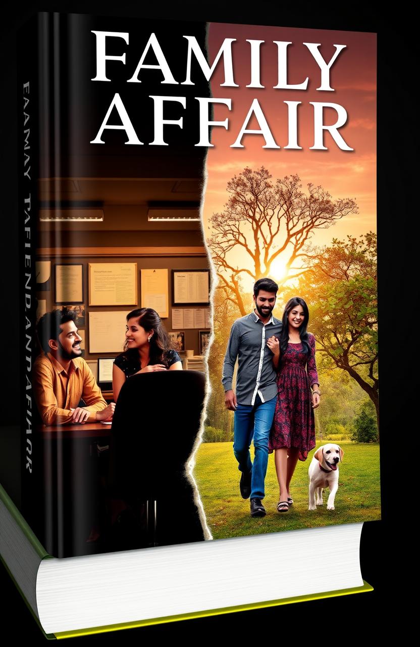 A dramatic book cover for 'FAMILY AFFAIR' featuring two romantic storylines intertwined
