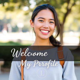 A modern and stylish Instagram profile photo featuring a person with an engaging smile, standing outdoors in soft natural lighting