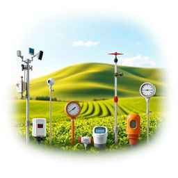 A beautifully designed cover page featuring various meteorological equipment related to crop production