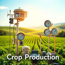 A beautifully designed cover page featuring various meteorological equipment related to crop production