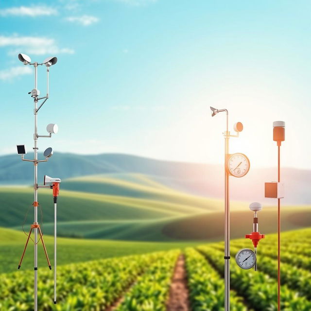 A beautifully designed cover page featuring various meteorological equipment related to crop production