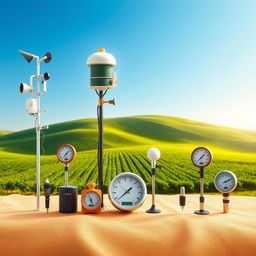 A beautifully designed cover page featuring various meteorological equipment related to crop production