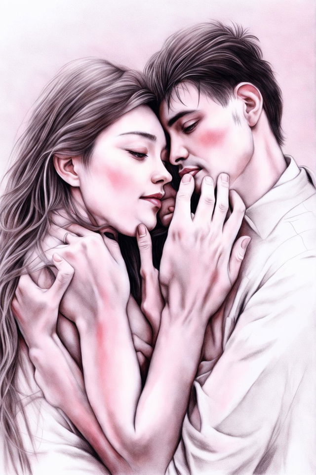 This pastel drawing depicts a man and woman in love