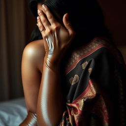 An alluring image depicting a sexy woman in form-fitting latex, her one hand playfully smothering another woman from behind