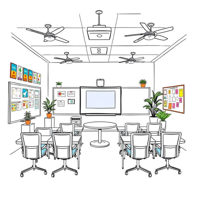 A sketch of a comfortable and inviting classroom designed to enhance the learning experience