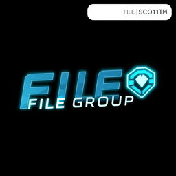 A sleek and modern logo design for 'FILE GROUP™', representing an advanced gaming theme