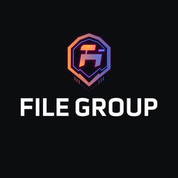 A sleek and modern logo design for 'FILE GROUP™', representing an advanced gaming theme