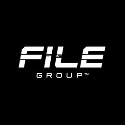 A sleek and modern logo design for 'FILE GROUP™', representing an advanced gaming theme