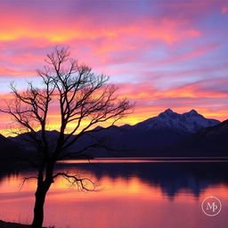 A captivating photo featuring a serene landscape at sunset