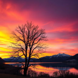 A captivating photo featuring a serene landscape at sunset