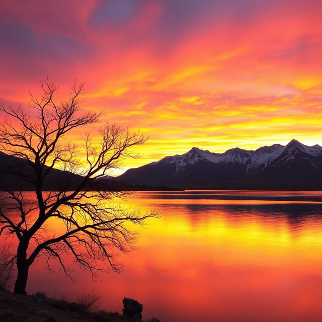 A captivating photo featuring a serene landscape at sunset