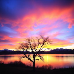 A captivating photo featuring a serene landscape at sunset