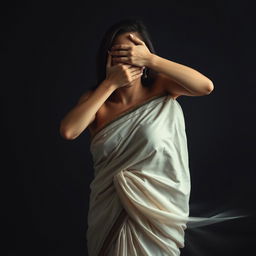 A dramatic and captivating image of a sexy woman in an elegant saree, boldly smothering another saree-clad woman from behind