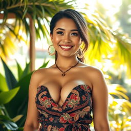 A beautiful woman with very large breasts, representing a flirtatious and confident Filipina Christian pastor
