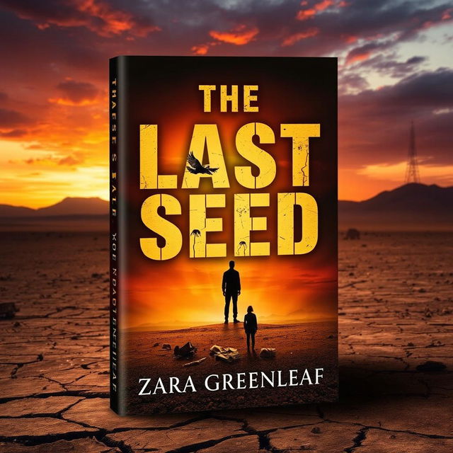 A captivating book cover design for 'The Last Seed' by Zara Greenleaf, set in a post-apocalyptic wasteland