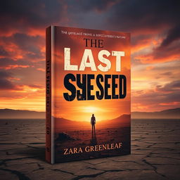 A captivating book cover design for 'The Last Seed' by Zara Greenleaf, set in a post-apocalyptic wasteland