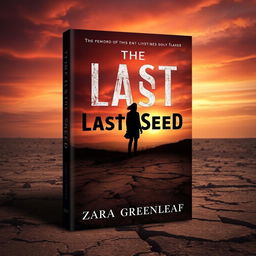 A captivating book cover design for 'The Last Seed' by Zara Greenleaf, set in a post-apocalyptic wasteland