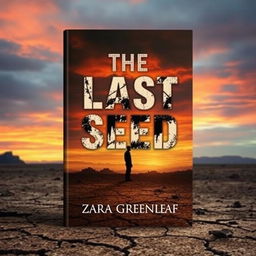 A captivating book cover design for 'The Last Seed' by Zara Greenleaf, set in a post-apocalyptic wasteland
