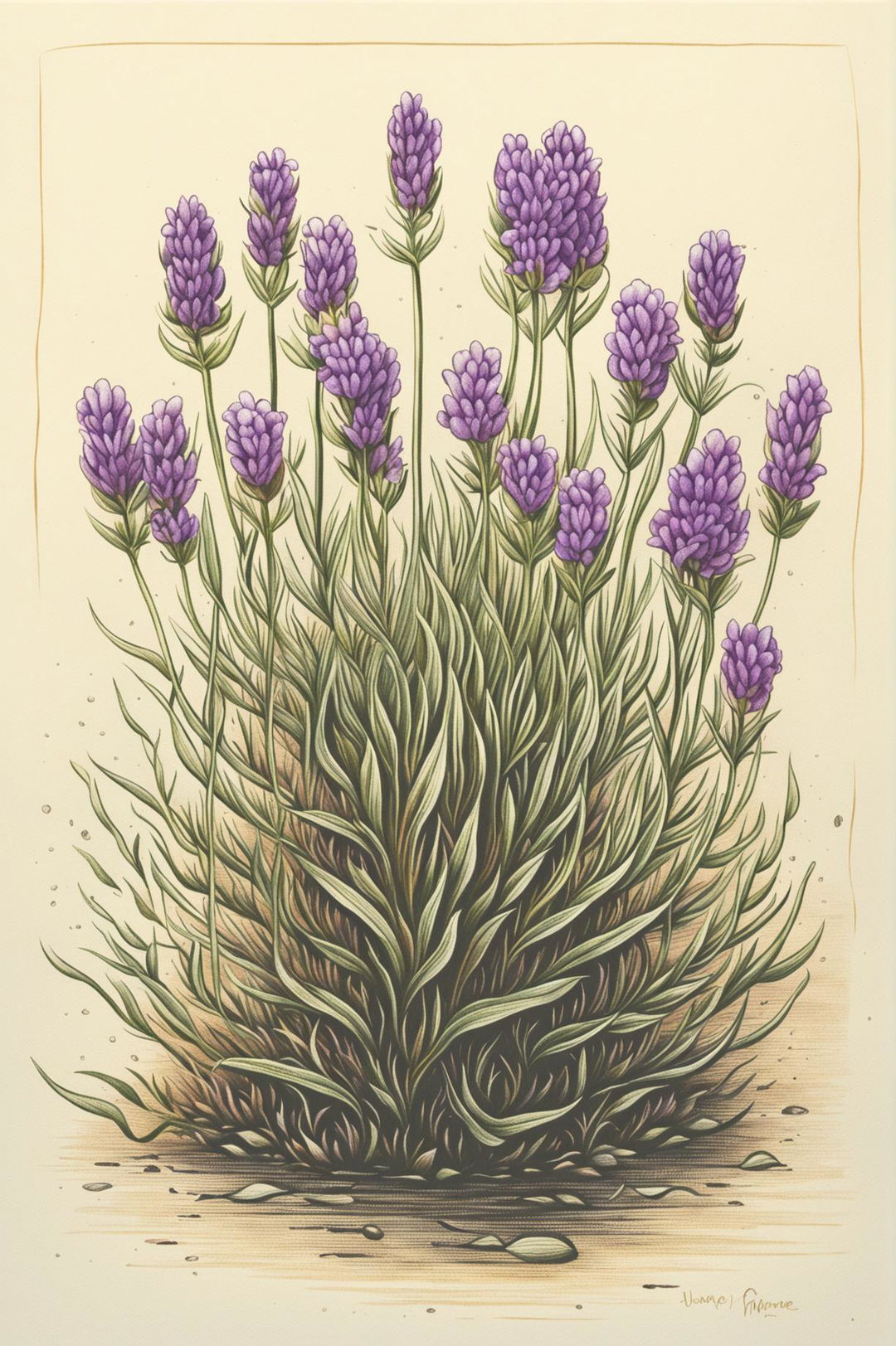 A simple and beautiful coloring pencil drawing of a lavender plant