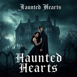 A captivating and moody scene for a dark romance book cover, depicting a mysterious gothic mansion under a stormy night sky