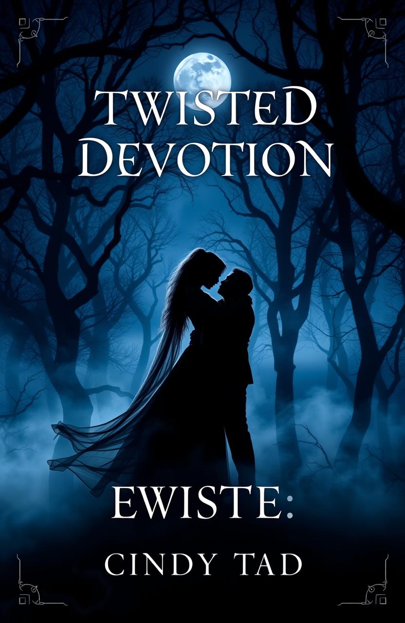 A hauntingly beautiful cover for a dark romance novel titled 'TWISTED DEVOTION' by Cindy Tad