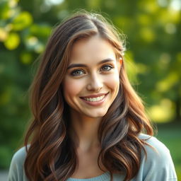 A portrait of a confident young woman with natural beauty, smiling softly, revealing her authentic self