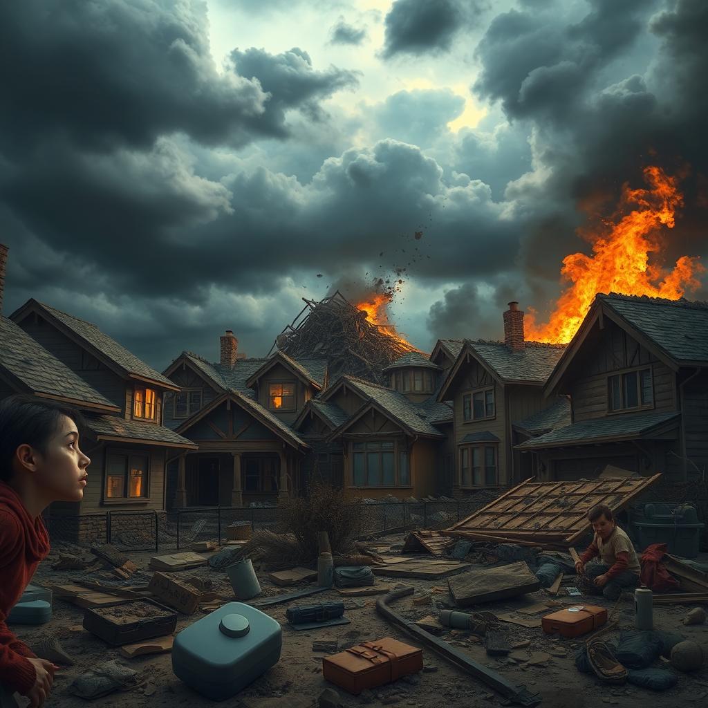 A heart-wrenching scene depicting families losing everything in an instant