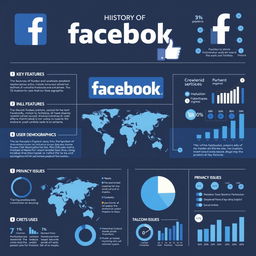 Create an intricate and visually appealing infographic showcasing detailed information about Facebook