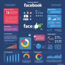 Create an intricate and visually appealing infographic showcasing detailed information about Facebook