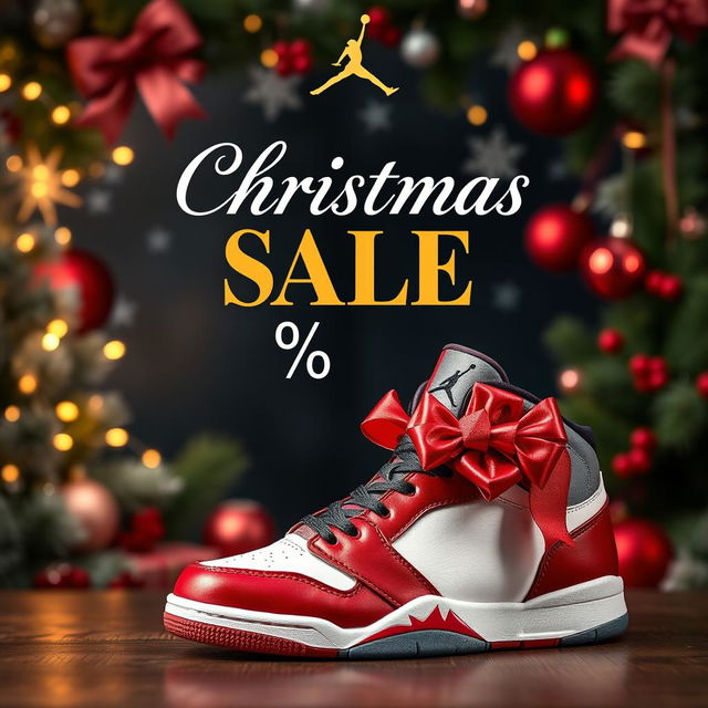 An eye-catching advertisement for Jordan shoes featuring a festive Christmas theme