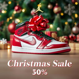 An eye-catching advertisement for Jordan shoes featuring a festive Christmas theme