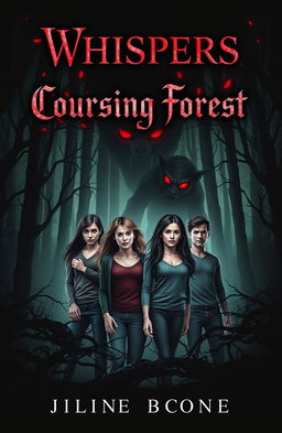 A thrilling horror eBook cover titled 'Whispers of the Coursing Forest'