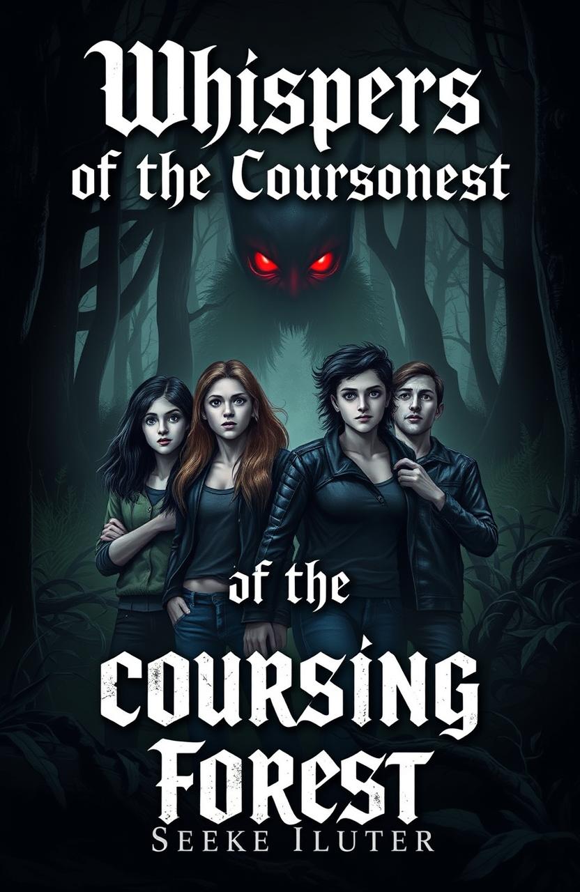 A thrilling horror eBook cover titled 'Whispers of the Coursing Forest'