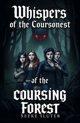 A thrilling horror eBook cover titled 'Whispers of the Coursing Forest'