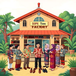 A delightful illustration for a greeting card design featuring a shoe factory bustling with activity