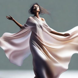 A digital art image capturing a slim dancing girl in a tasteful manner, her upper body only covered by a stylish shawl