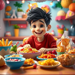 A character named Bryan who resembles the popular YouTuber Nikocado Avocado, depicted as a playful and humorous 13-year-old boy with dark hair styled in a cute manner