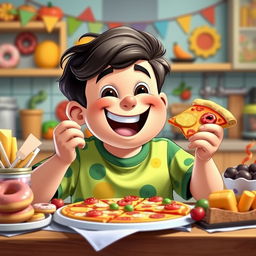 A character named Bryan, a cheerful 13-year-old boy resembling the popular YouTuber Nikocado Avocado, depicted as chubby and full of energy