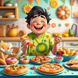 A character named Bryan, a cheerful 13-year-old boy resembling the popular YouTuber Nikocado Avocado, depicted as chubby and full of energy