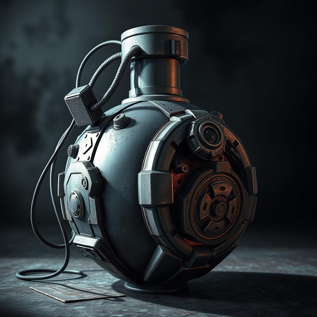 A detailed, artistically rendered image of a bomb, showcasing intricate mechanisms and designs