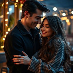A romantic scene featuring a couple sharing an intimate moment