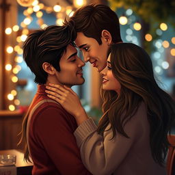 A romantic scene featuring a couple sharing an intimate moment